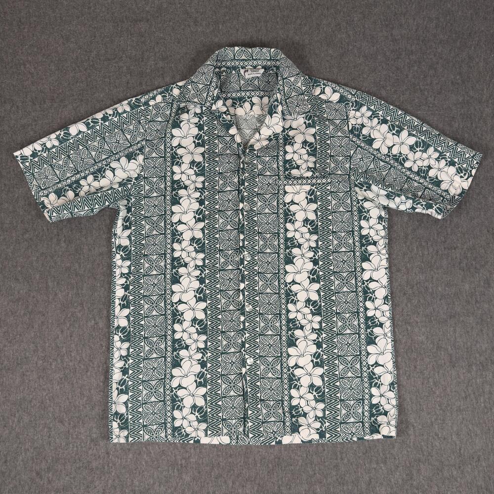 Vintage Malihini Hawaii Shirt Mens Medium Green Hawaiian Floral Aloha Cotton USA